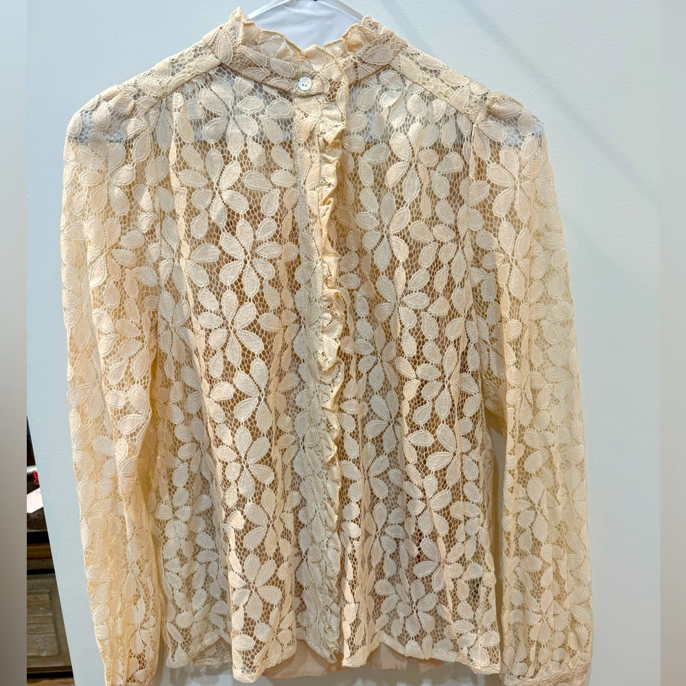 Cream lace blouse with cami under shirt, size small, French Paris